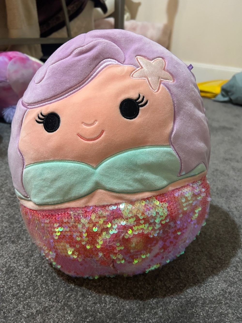 Squishmallows Lilac Mermaid Plush with Mint Top and Pink Sequin Tail